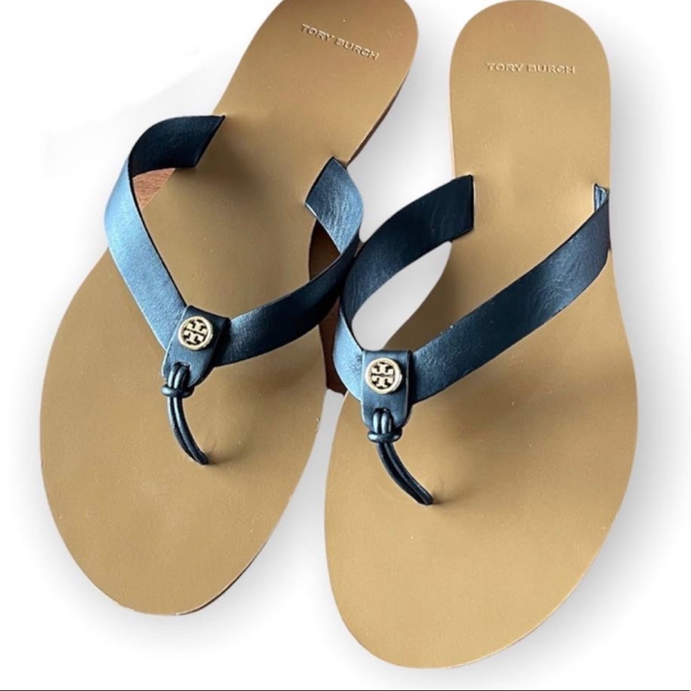 Tory Burch Manon Leather Thong Sandals- Black size 9